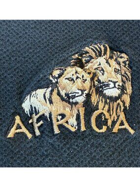 Vintage Its Africa Polo Shirt Mens XXL Embroidered Lion Safari Geometric Collar
